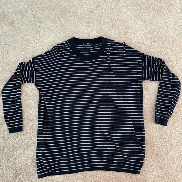 MNG basics Navy Blue and white Striped Crewneck Sweater size L - Picture 1 of 6